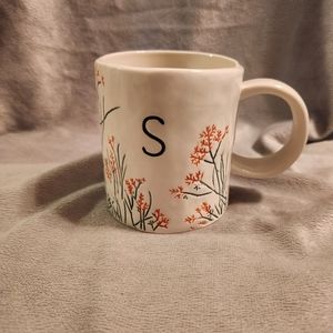 Anthropologie Dagny Monogram Letter S Mug Coffee Cup Hand Painted Botanical